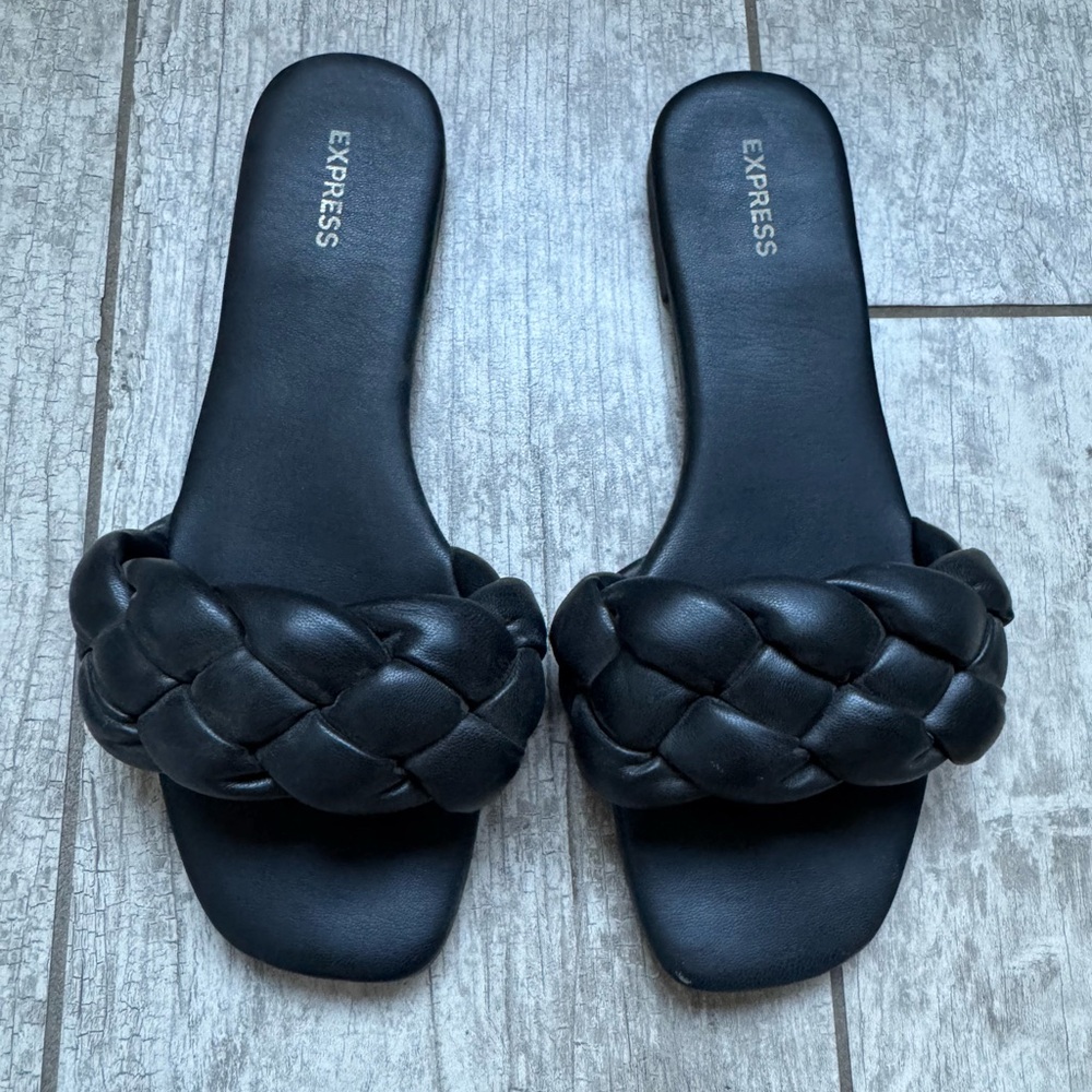 Express Black Braided Slide Sandals